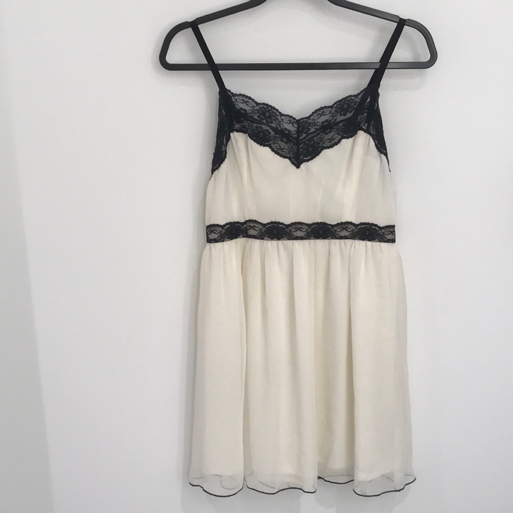 White Dress with Black Lace Trim